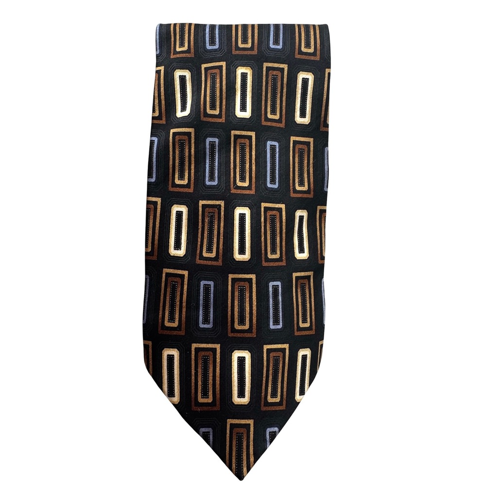 Vintage Alexander Julian Colours Men's 100% Silk Tie‎ Black Gold Blue Office